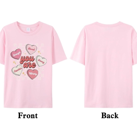 Valentine's Day Graphic Tee Candy Hearts Empowerment 100% CottonSize Small NWOT - Picture 2 of 12